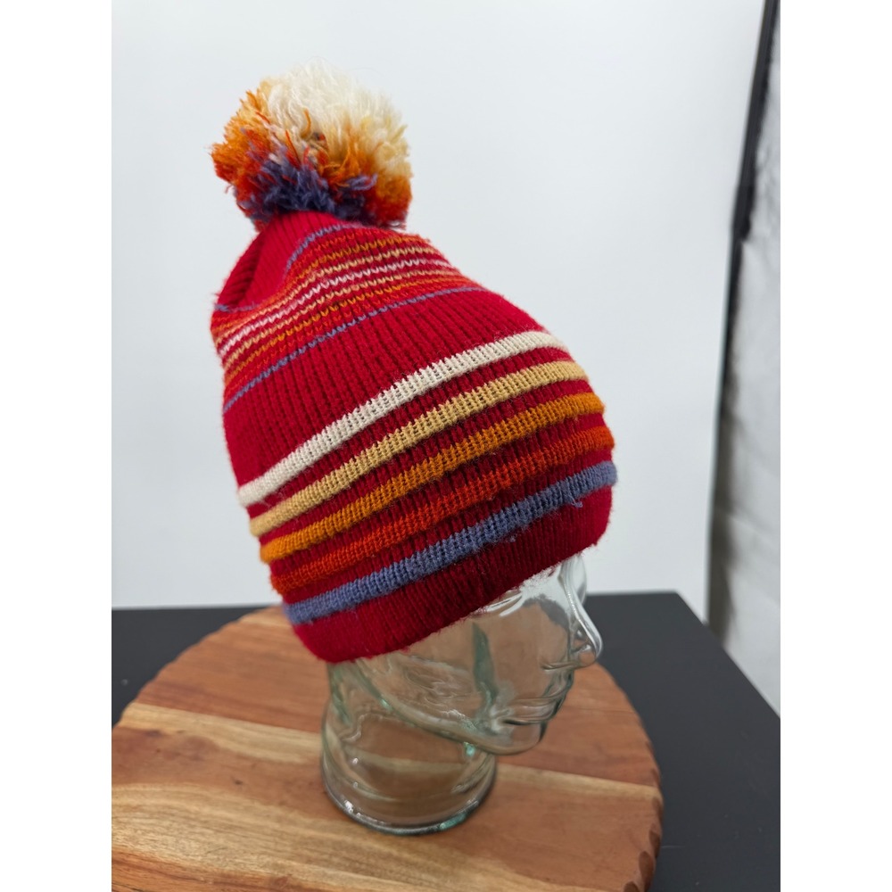 vintage Wigwam millsn Striped Pom Beanie Hat Mens OSFM Red Knit Made in‎ USA Ski